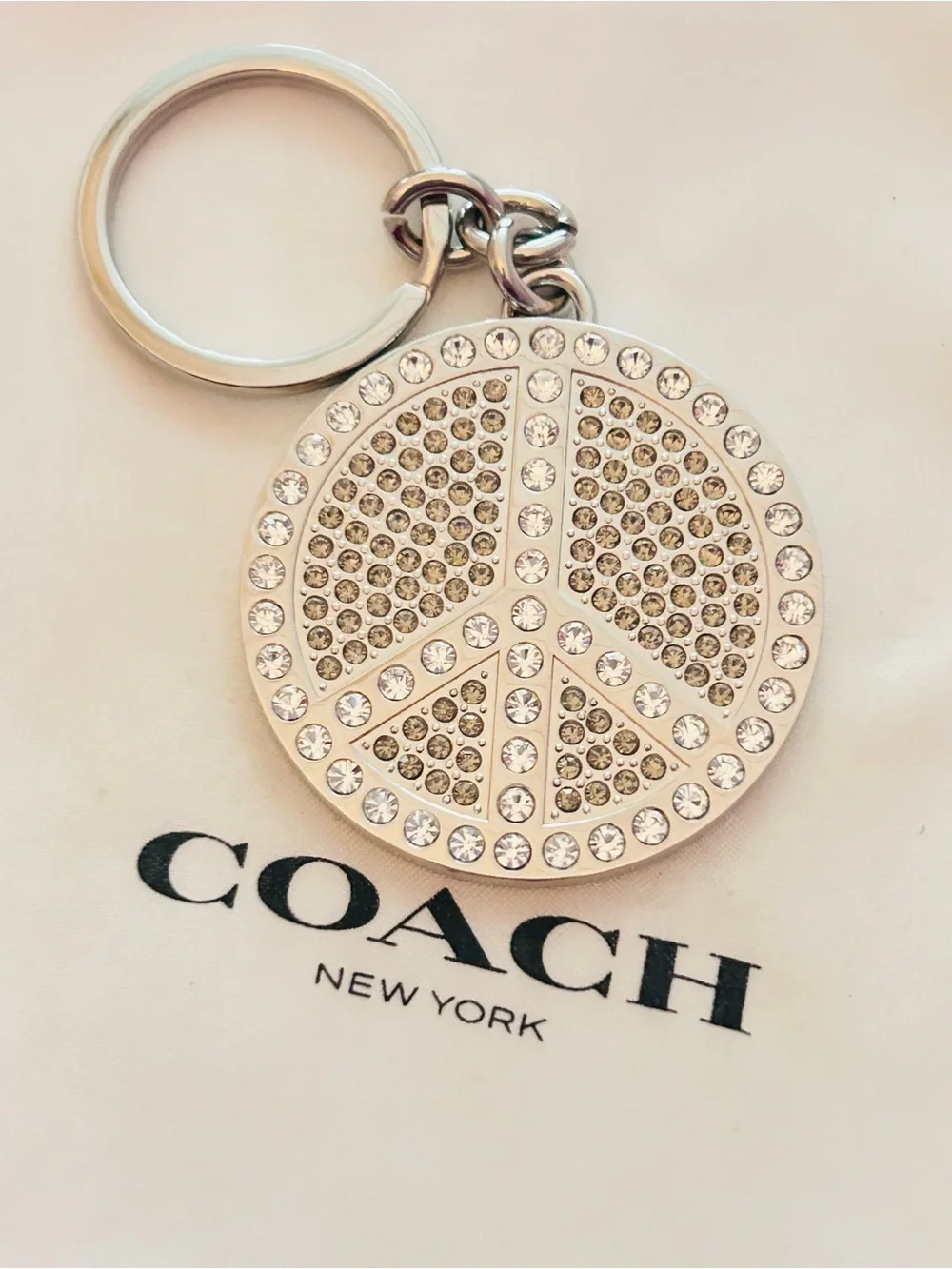 NWOT RARE Coach Y2K Swarovski Peace Sign Keychain/ Bag  Charm